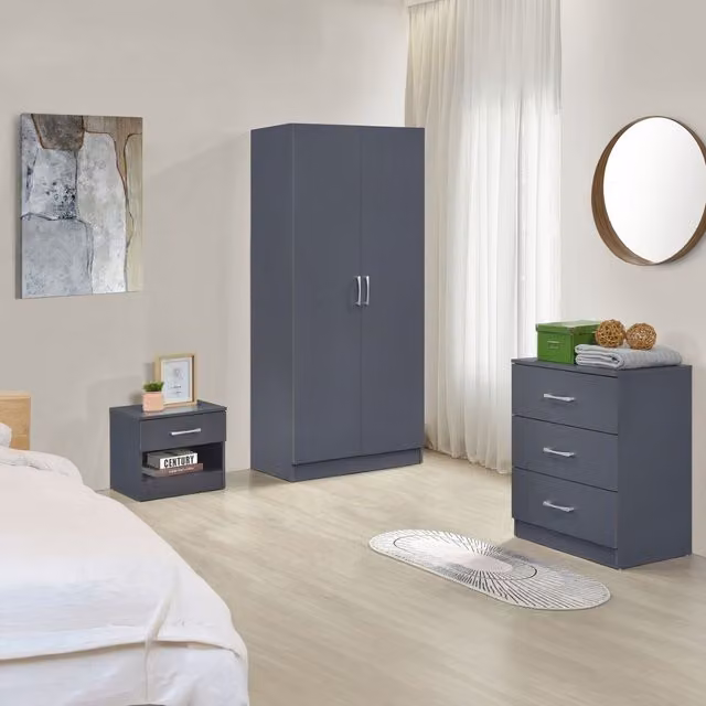 Swish Furniture Highbury 3 Piece Modern Bedroom Set in Dark Grey
