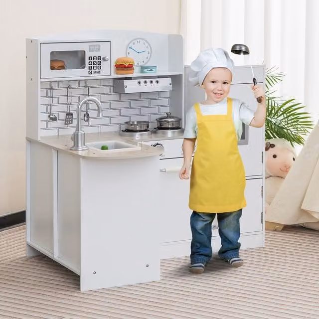 COSTWAY White Metal Kids Corner Kitchen Playset Dollhouse