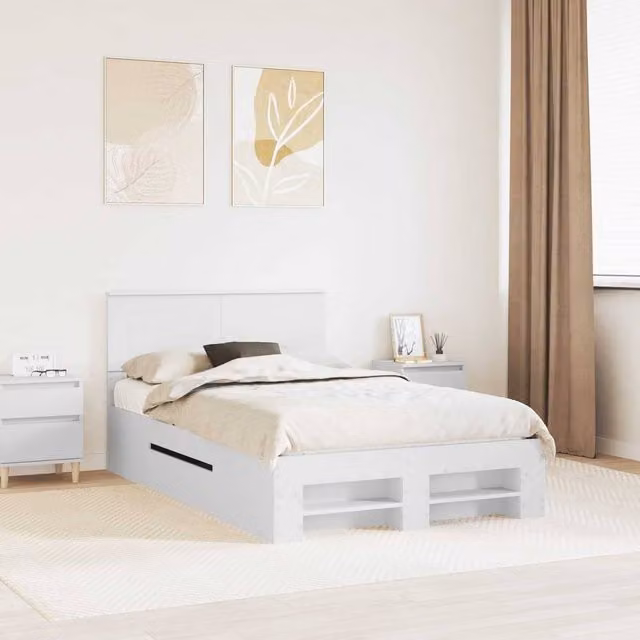 Berkfield Home Modern Bed Frame with Headboard in White, Engineered Wood, W: 137 cm, D: 203 cm
