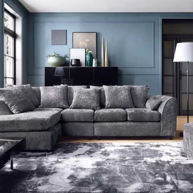 Abakus Direct Harriet Large Left Facing Corner Sofa in Dark Grey Crushed Chenille
