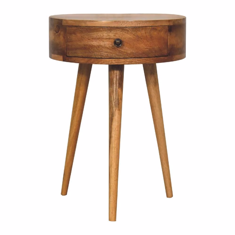 Wyld Haus Parma Mini Circular Bedside Table in Brown Oak and Mango Wood – 2