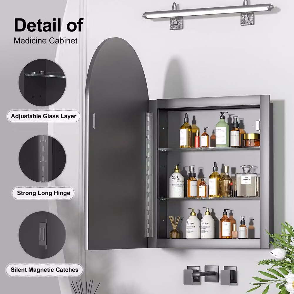 KEEPREAPER Sleek Black Wall Mounted Bathroom Mirror Cabinet with Internal Shelves, W/H: 51 x 76 cm – 2