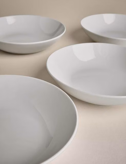 M&S Remarksable 4 Piece White Porcelain Pasta Bowl Set