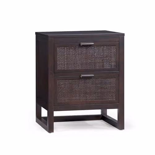 Teamson Home Hatteras Bedside Table in Brown and Black with Rattan and Wood Details, Width: 51 cm