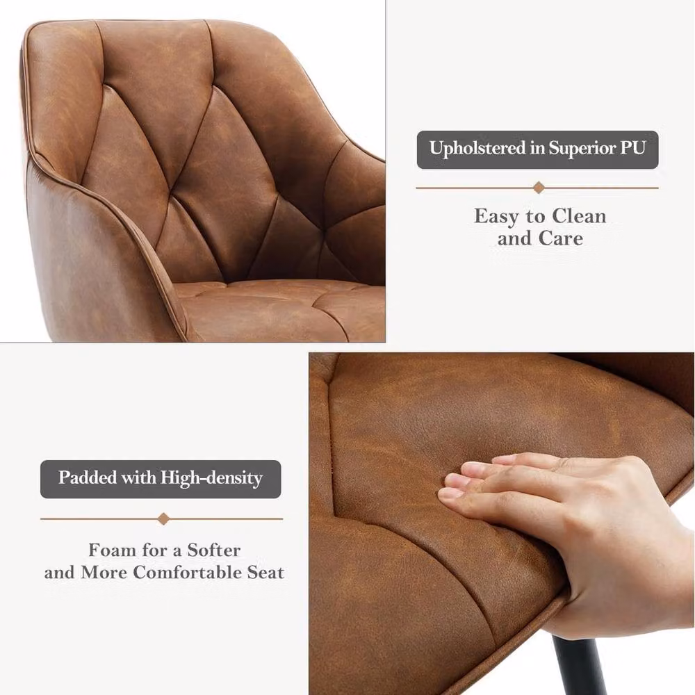 SPETLEK Set of 4 Modern Brown Faux Leather Dining Chairs with Armrests – 5