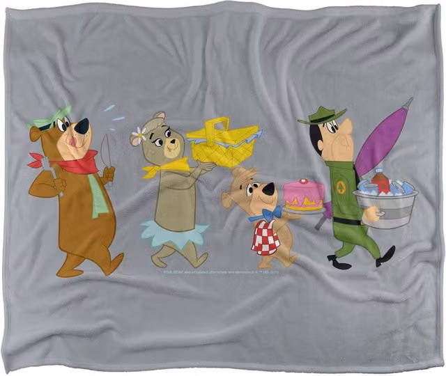 Warner Bros. Yogi Bear Marching To The Picnic Super Soft Fluffy Polyester Throw Blanket in Grey and Multicolour, Large – 1