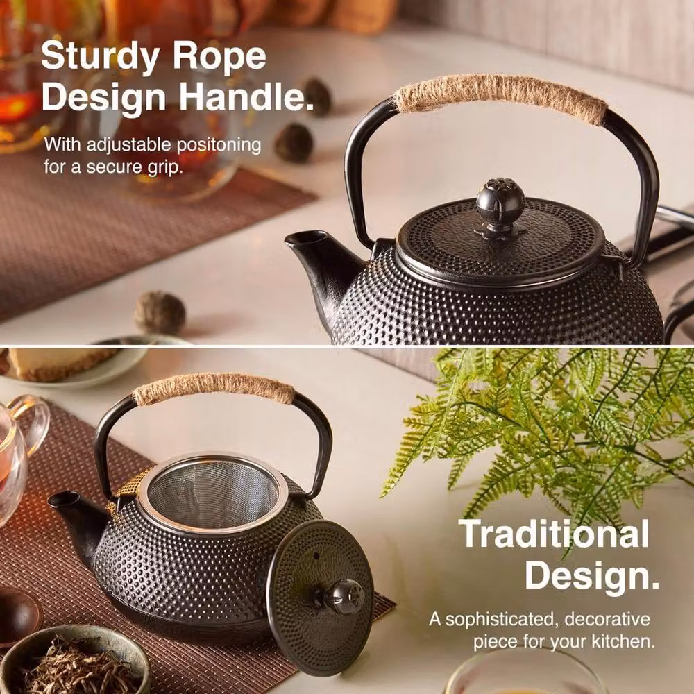 NESTLUNE Cast Iron Teapot with Infuser, Black, 800ml – 3