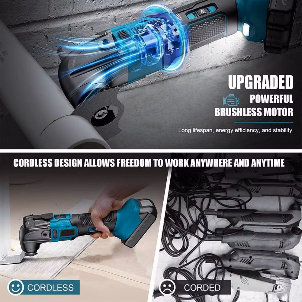 Hinsinc 21V Cordless Multi Tool with 6 Speeds, Oscillating Sander and Saw in Blue and Multicolour – 5