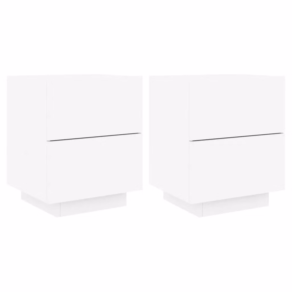 Berkfield Home Set of 2 Modern White Matt MDF Bedside Cabinets with Integrated LED Lighting – 2