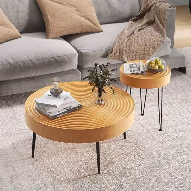 KORVIXA Modern Round Solid Wood Accent Table in Brown
