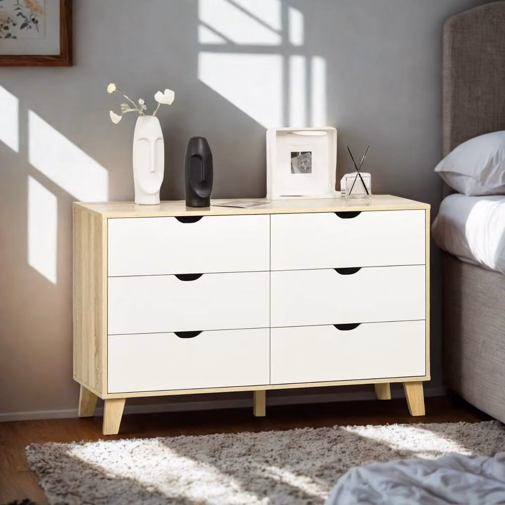 Pirlo Plush 6 Drawer Bedroom Storage Chest in Brown and White, W/D/H: 120 x 40 x 76 cm – 3