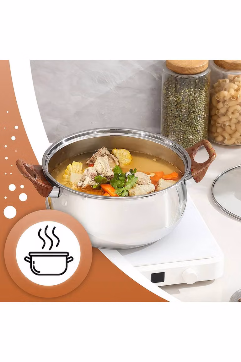 Living and Home 6-Piece Stainless Steel Cookware Set in Silver, including Saucepan, Frying Pan and Lid