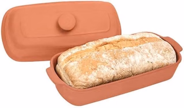 dexam Terracotta Bread Baker Cocotte with Lid, Rectangular Stoneware Ceramic in Orange and Brown