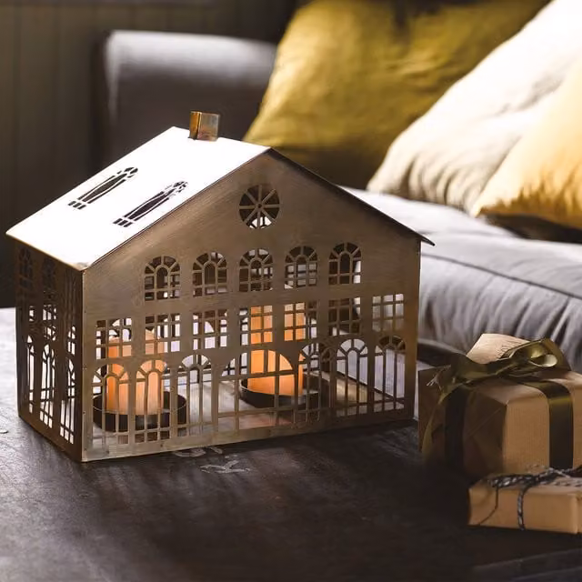 Bloom Iron House Lantern Candleholder in Brown