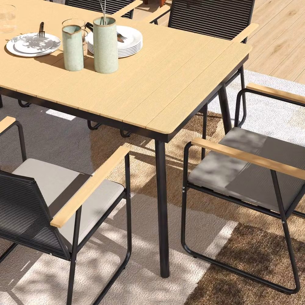 Wyld Haus Karutte 6 Seater Outdoor Dining Set, Black Wood Effect Composite and Metal – 8