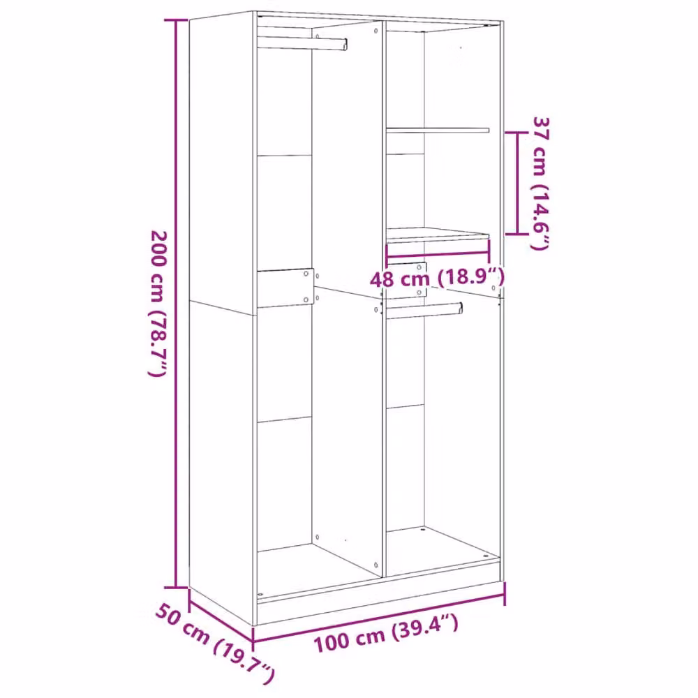 Berkfield Home Concrete Grey Wardrobe in MDF, W/D/H: 100 x 50 x 200 cm – 2