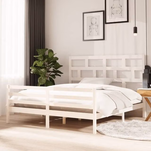 Berkfield Home Super King Size Solid Pine Wood Bed Frame in White, W/D/H: 180 x 200 cm