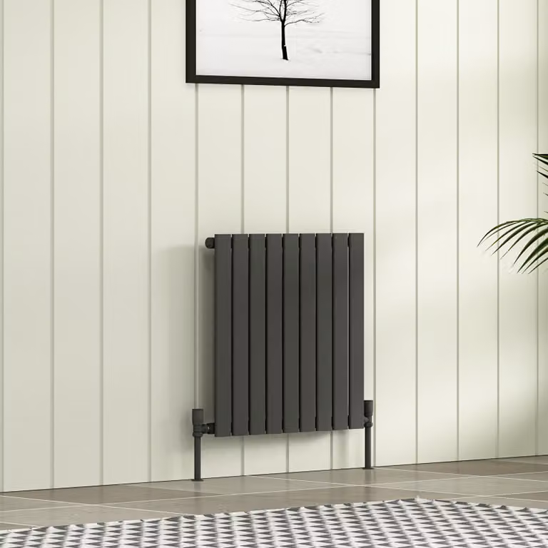 Aurexa Anthracite Single Flat Panel Horizontal Designer Radiator, H 61.2 cm x W 60 cm