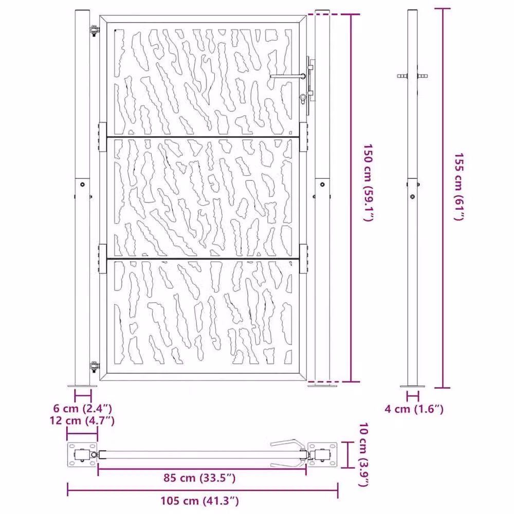 Berkfield Black Steel Garden Gate with Trace Design, W: 105 cm, H: 155 cm – 7