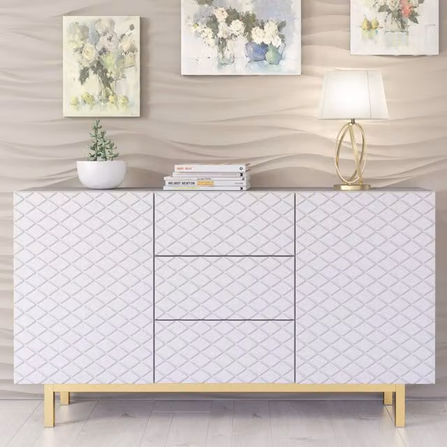 Creative Furniture Diamond Luxe Sideboard in White, featuring a modern geometric design and glossy finish, W: 140 cm
