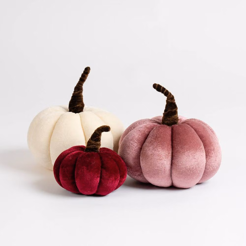 Scottish Everlastings Ltd Set of 3 Pink Velvet Plush Tabletop Pumpkins – 2