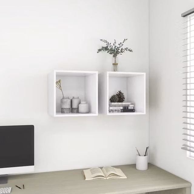 Berkfield Home Wall Cabinets 2 Piece Set in White MDF, W/D/H: 37 x 37 x 37 cm