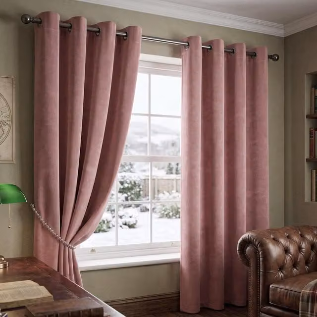Livinluxury Pink Velvet Look Blackout Eyelet Curtains, Thermal Insulating, H: 183 cm, W: 117 cm