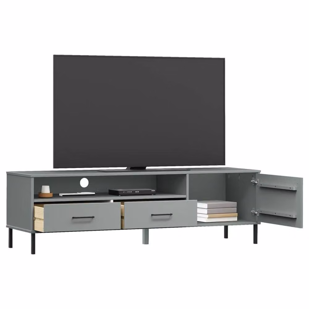 Berkfield Home Oslo Grey Solid Pine Wood TV Cabinet with Metal Legs – 3