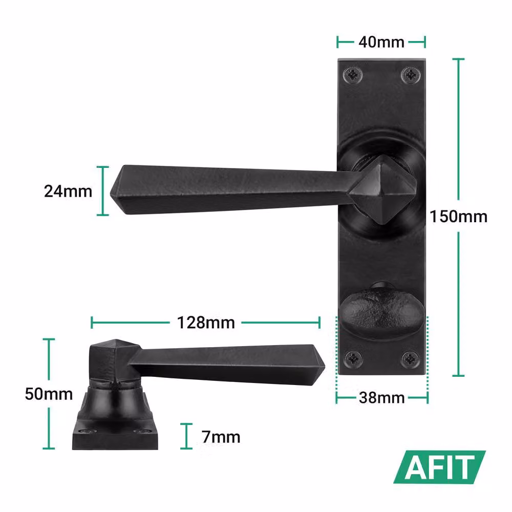 AFIT Black Antique Cast Iron Bathroom Handle Set with 80mm Lock and Pair of Hinges, W/D/H: 15 x 15 x 15 cm – 2