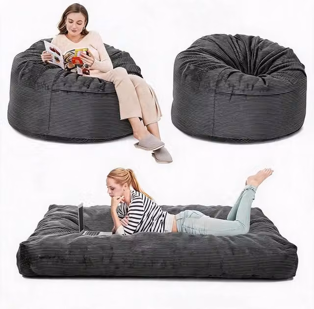 London Boutique 2-in-1 Convertible Bean Bag Chair and Floor Sofa Bed with Removable Cover, Grey