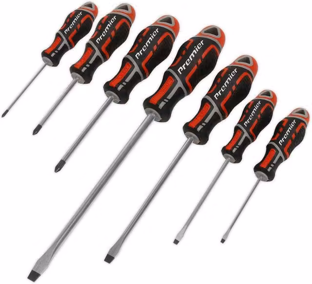 Loops 7 Pack Premium Soft Grip Screwdriver Set with Slotted and Phillips Bits in Red and Multicolour