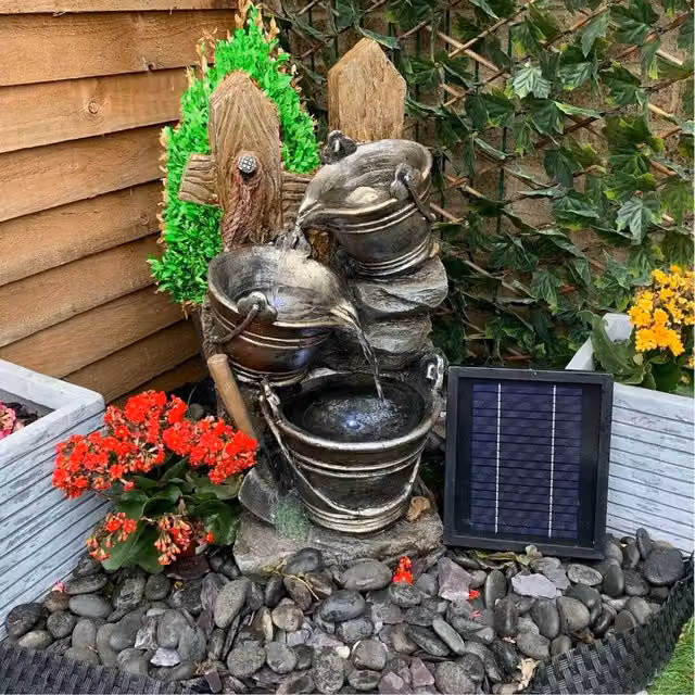 Tranquility Antique Metal Solar Water Cascade Feature in Grey