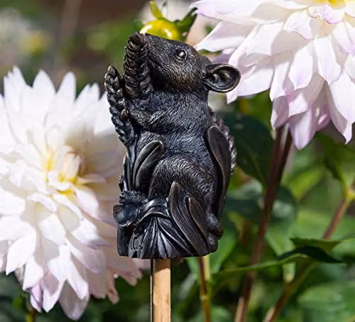 Jardinopia Harvest Mouse on Corn Cane Stake Topper, Bronze, H: 9 cm x W: 4.5 cm x D: 4 cm