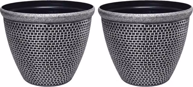 KORVIXA 2-Piece Set of Black Plastic Round Garden Plant Pots, 36 cm Diameter – 1