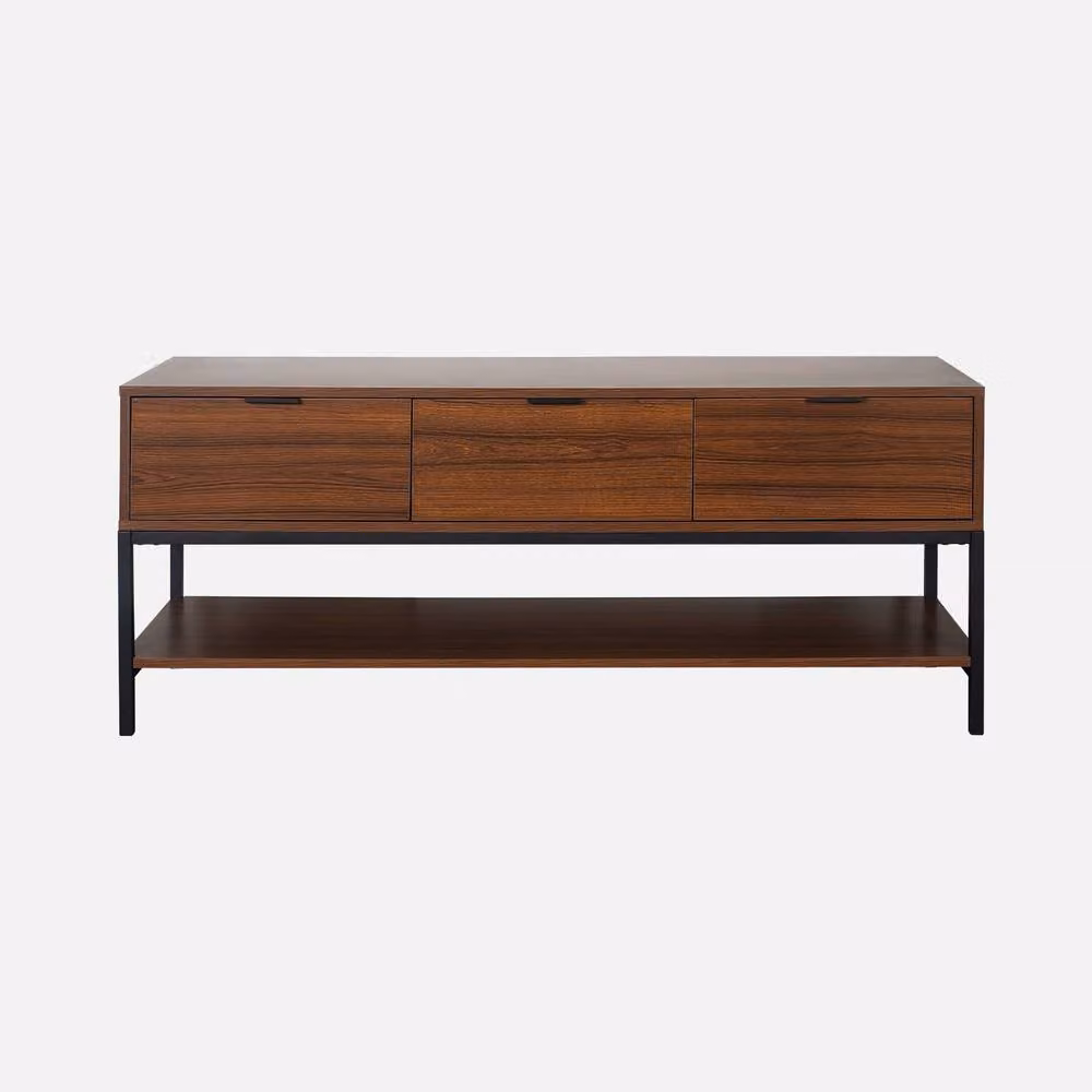 Sweekeet Walnut Wooden Effect TV Unit in Dark Brown with 3 Drawers, W: 130 cm, D: 40 cm, H: 53.5 cm – 2