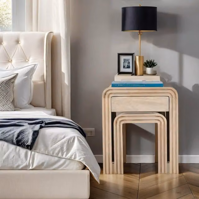 IH Design Paloma Mango Wood Nest of 2 Tables with Drawer in Light Brown