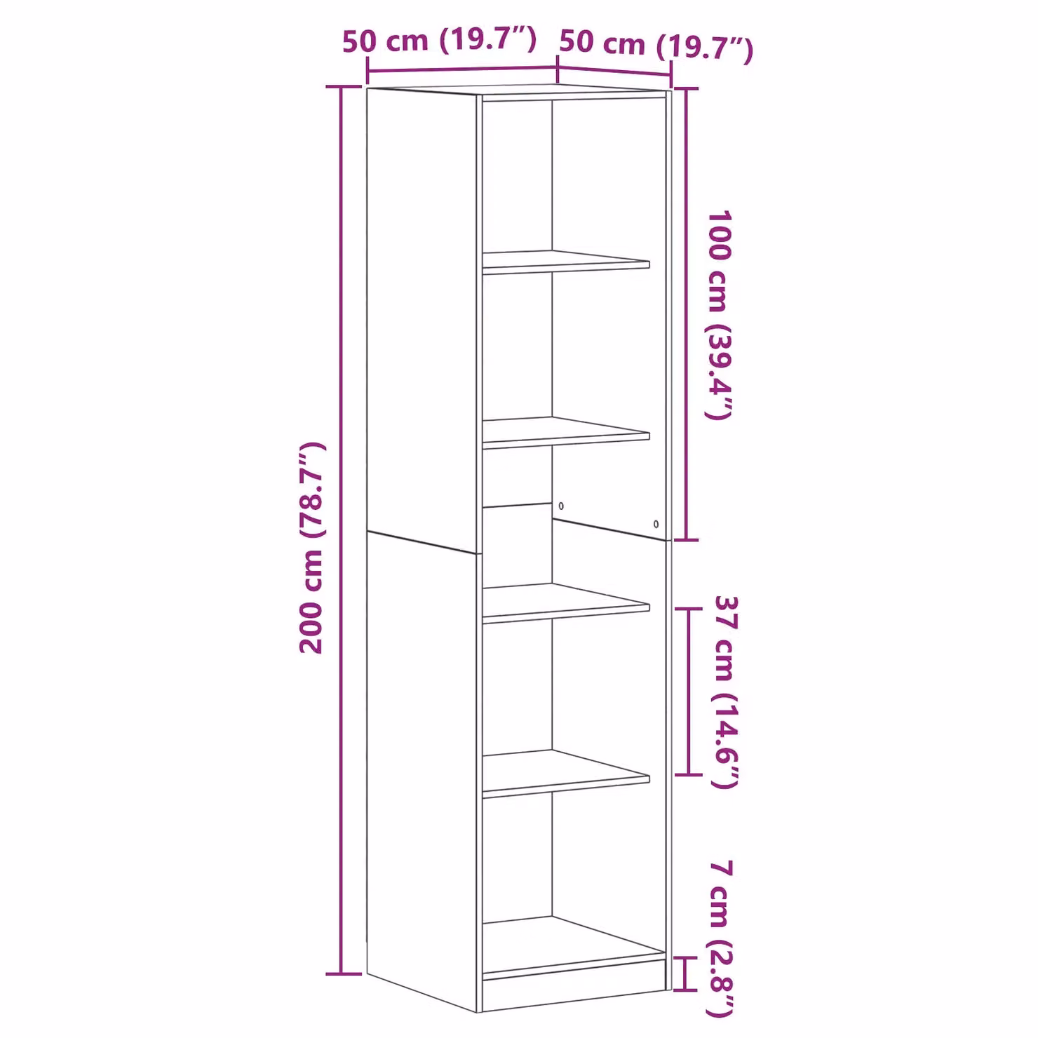 Berkfield Home Black Oak Wardrobe in Black MDF, W/D/H: 50 x 50 x 200 cm – 3