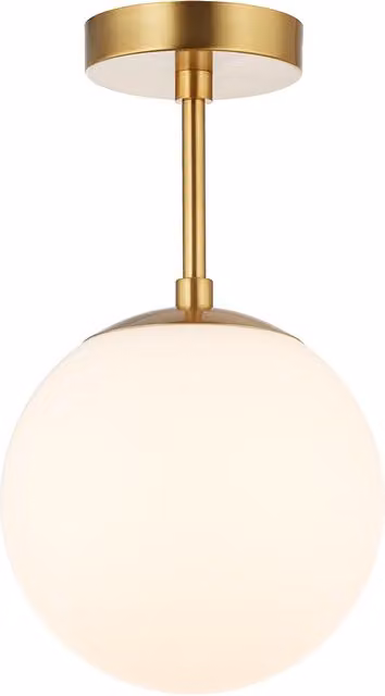 Happy Homewares Traditional Glass Globe IP44 Bathroom Ceiling Light Fixture in Gold/Brass