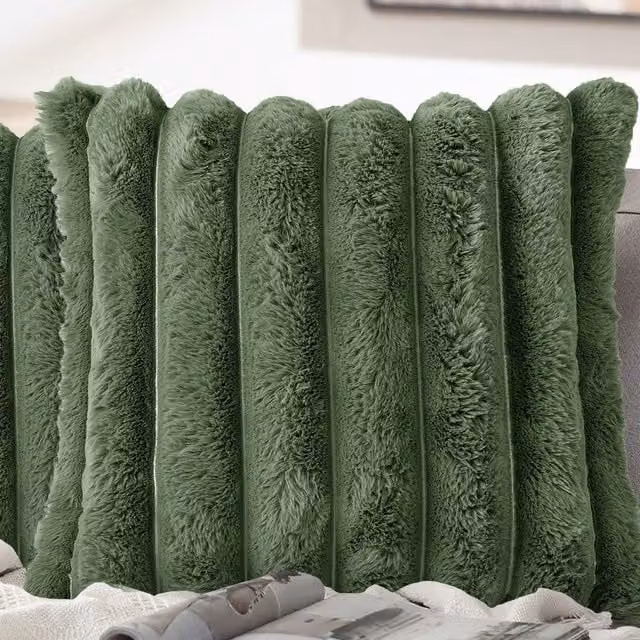 Velosso Modern Rectangular Faux Fur Cushion in Green