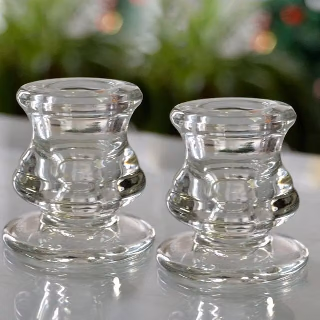 Marco Paul Set of 2 Transparent Round Glass Taper Candle Holders