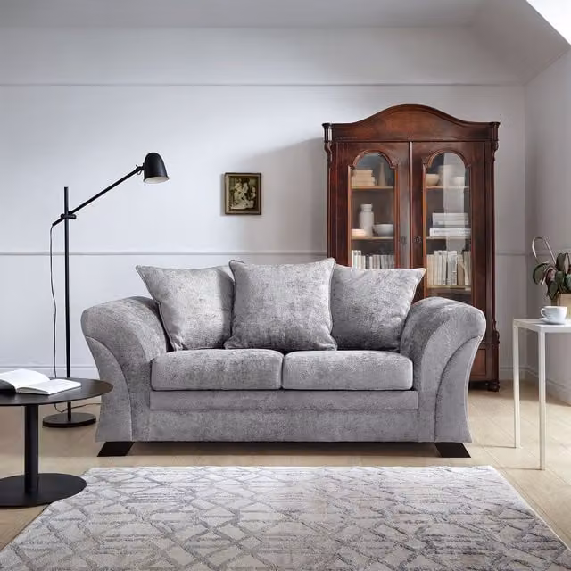 Abakus Direct Farrow 2 Seater Sofa in Light Grey Crushed Chenille