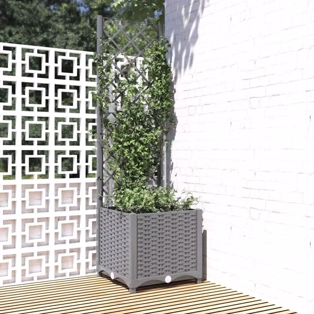 Berkfield Home Garden Planter with Trellis in Grey, W/D/H: 40 x 40 x 136 cm – 2