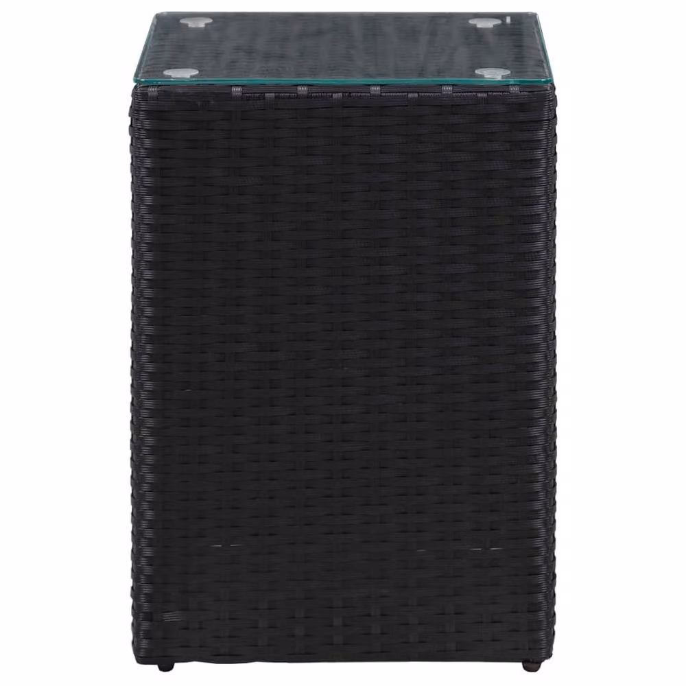 Berkfield Home Set of 3 Black Poly Rattan Square Side Tables with Glass Tops – 3