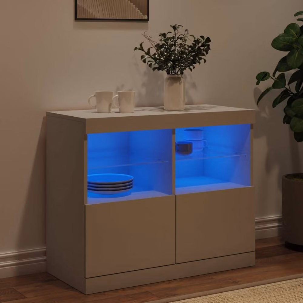 Berkfield Home Modern White Sideboard with Integrated LED Lights, W/D/H: 81 x 37 x 67 cm – 3