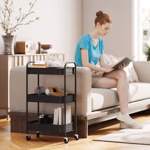 HOMCOM 3-Tier Rolling Utility Storage Trolley with Mesh Baskets, Black, W: 45.0 cm, D: 30.6 cm, H: 79.0 cm – 6