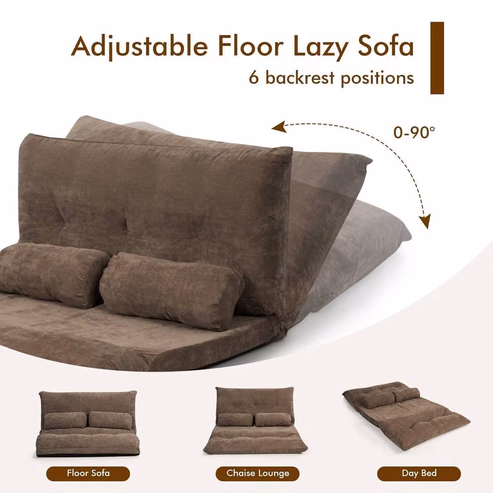 Costway 3-in-1 Convertible Floor Sofa Bed and Sleeper Seat in Brown – 3