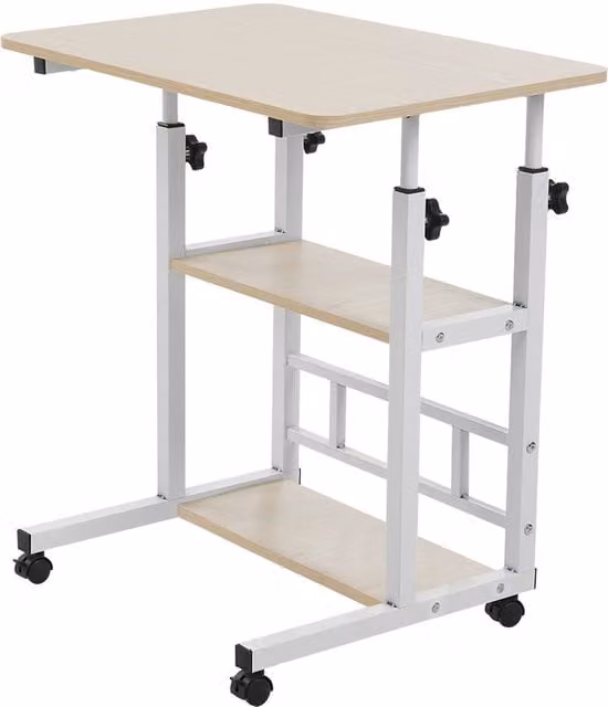 Livingandhome Height Adjustable Mobile Overbed Table in White