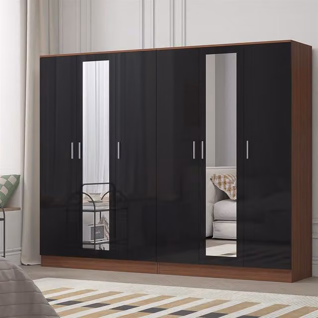 Reflect 2 Piece Wardrobe Bundle, Black Gloss and Walnut Finish, H 180 cm x W 224 cm x D 47 cm – 1