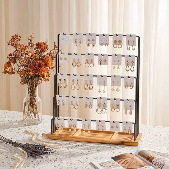 EONLION 5 Tier Metal Jewelry Display Stand, Black, Height: 38 cm