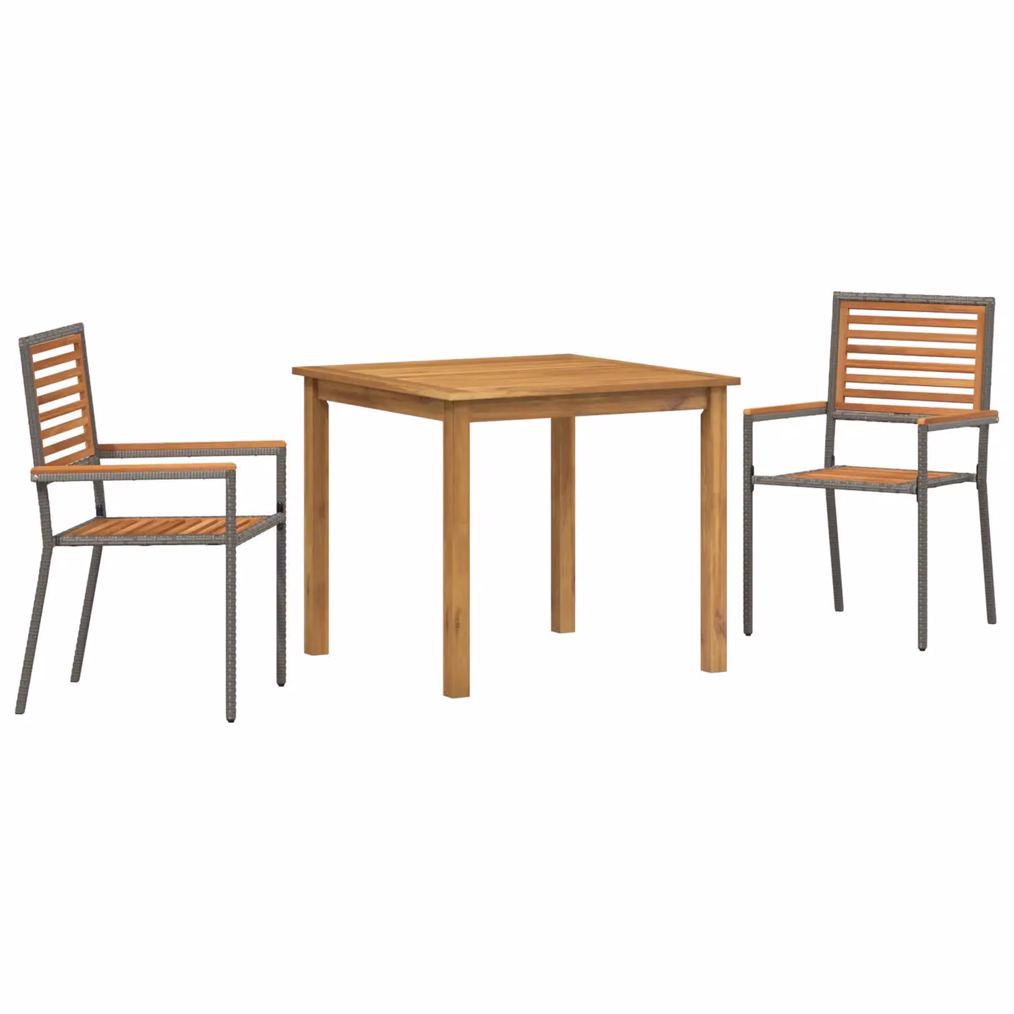 Berkfield Home 3 Piece Grey Poly Rattan and Acacia Wood Garden Dining Set – 2